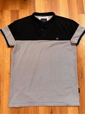 Marc Asher Men’s Black White Short Sleeve Collared Henley Golf Shirt Size Small